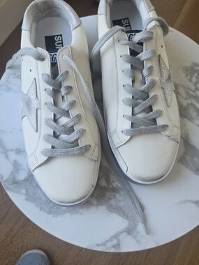 Golden GOOSE White Leather Sneakers with Silver Star Accent